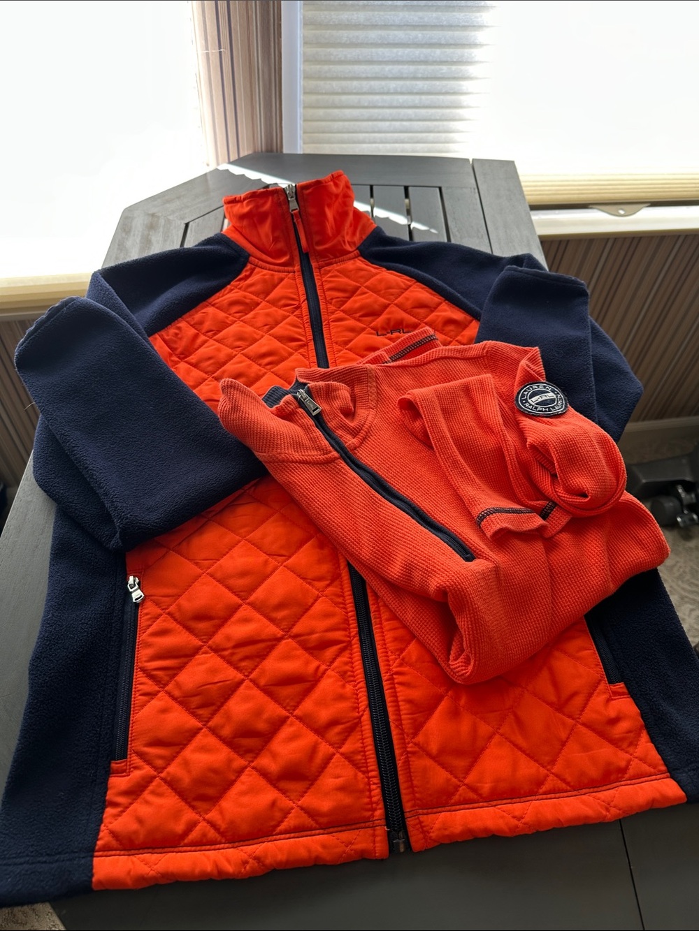 Womens Quilted & Fleece Zip Jacket - Navy & Orange
